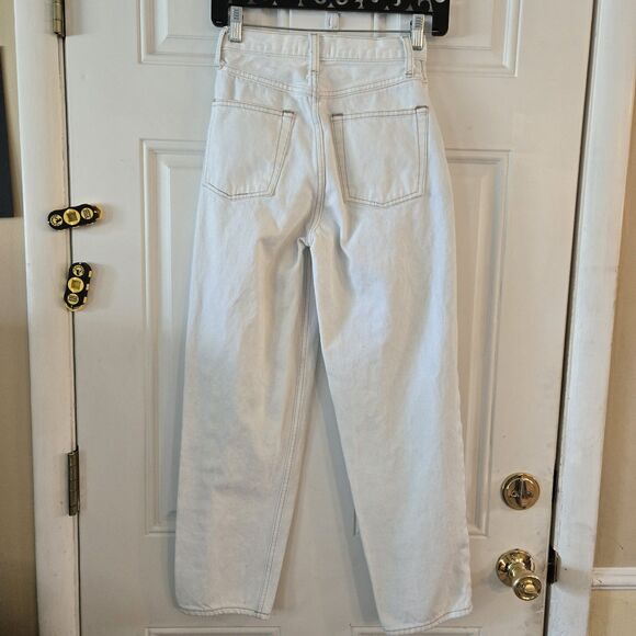 Abercrombie & Fitch Cotton High Rise Wide Leg White Wash Denim Jeans Size 24/00R - Picture 3 of 6